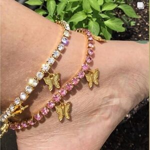 anklets w pink stones , has extender links for plus sizes